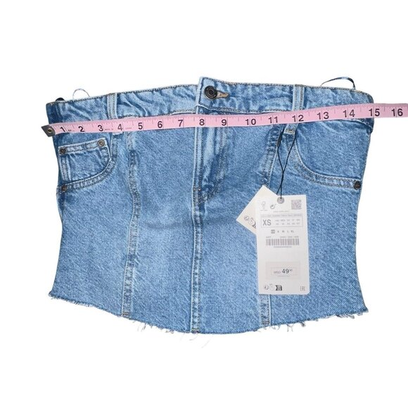 ZARA The Jean Top In Medium Blue Corset Womens Xs Strapless Bustier Denim NWT - Picture 5 of 11